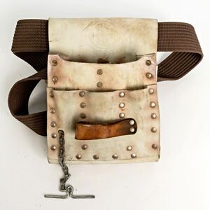 Klein Tools 5166 7-Pocket White Leather Tool Pouch Made In USA w/Klein Belt